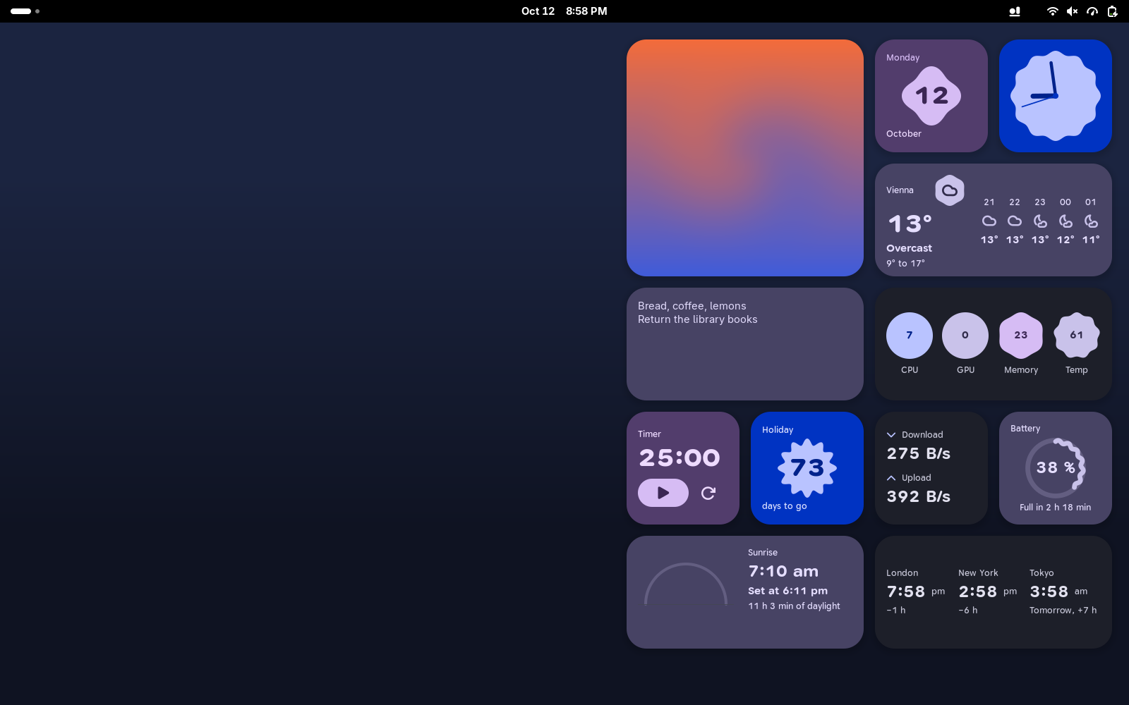 Ledge: desktop widgets such as a clock, system load and weather
